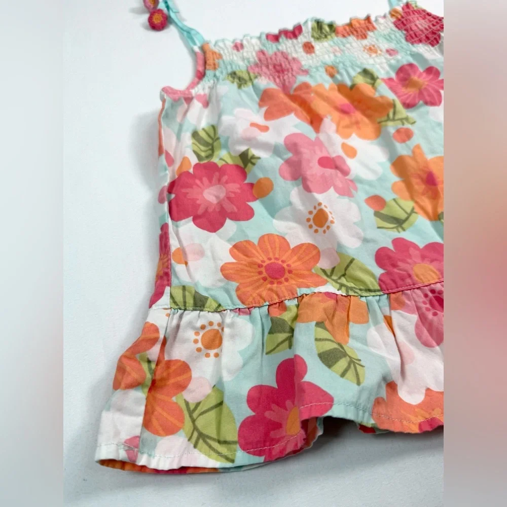 GYMBOREE Girls'‎ Tropical Garden Smocked Floral Tie Tank Top Bloomcore Size 7